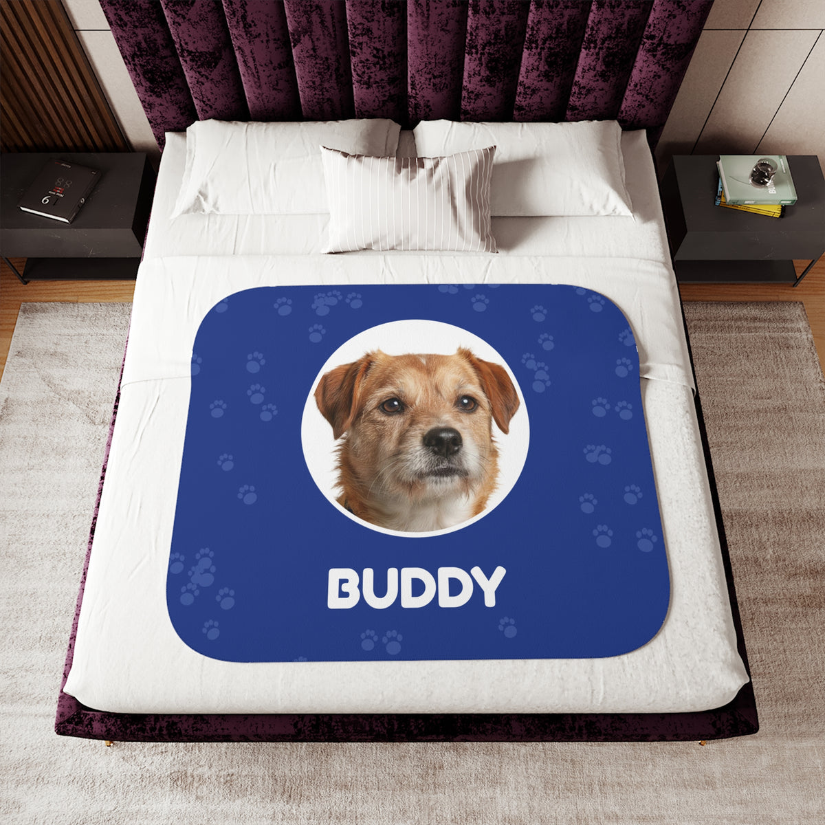 Custom Pet Photo Blanket with Name - Personalized Dog & Cat Sherpa Fleece Throw