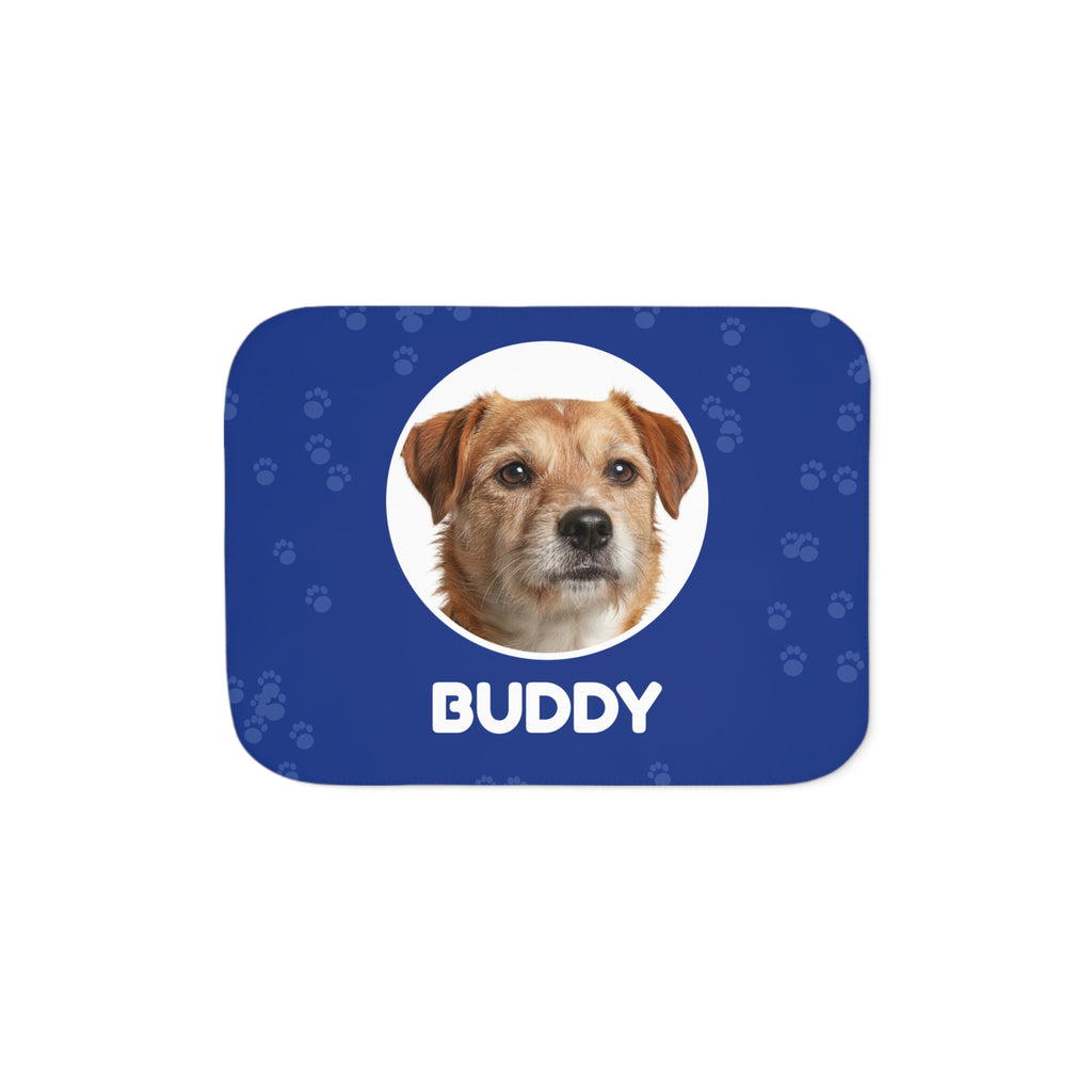 Custom Pet Photo Blanket with Name - Personalized Dog & Cat Sherpa Fleece Throw