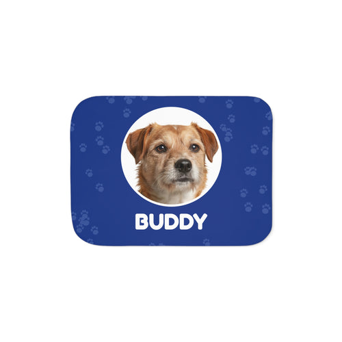 Custom Pet Photo Blanket with Name - Personalized Dog & Cat Sherpa Fleece Throw