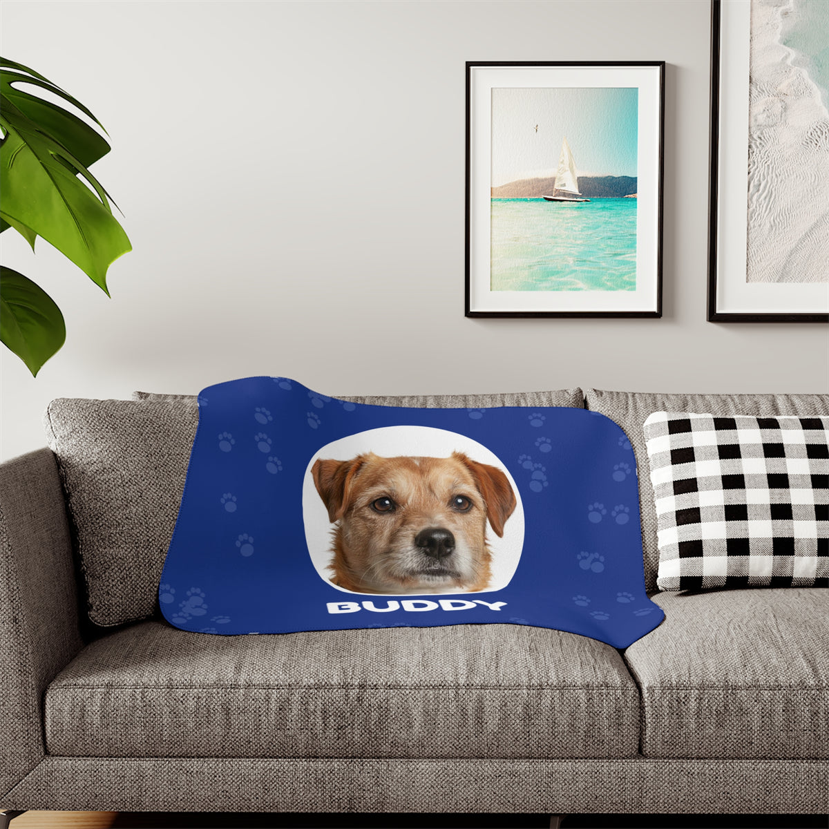 Custom Pet Photo Blanket with Name - Personalized Dog & Cat Sherpa Fleece Throw
