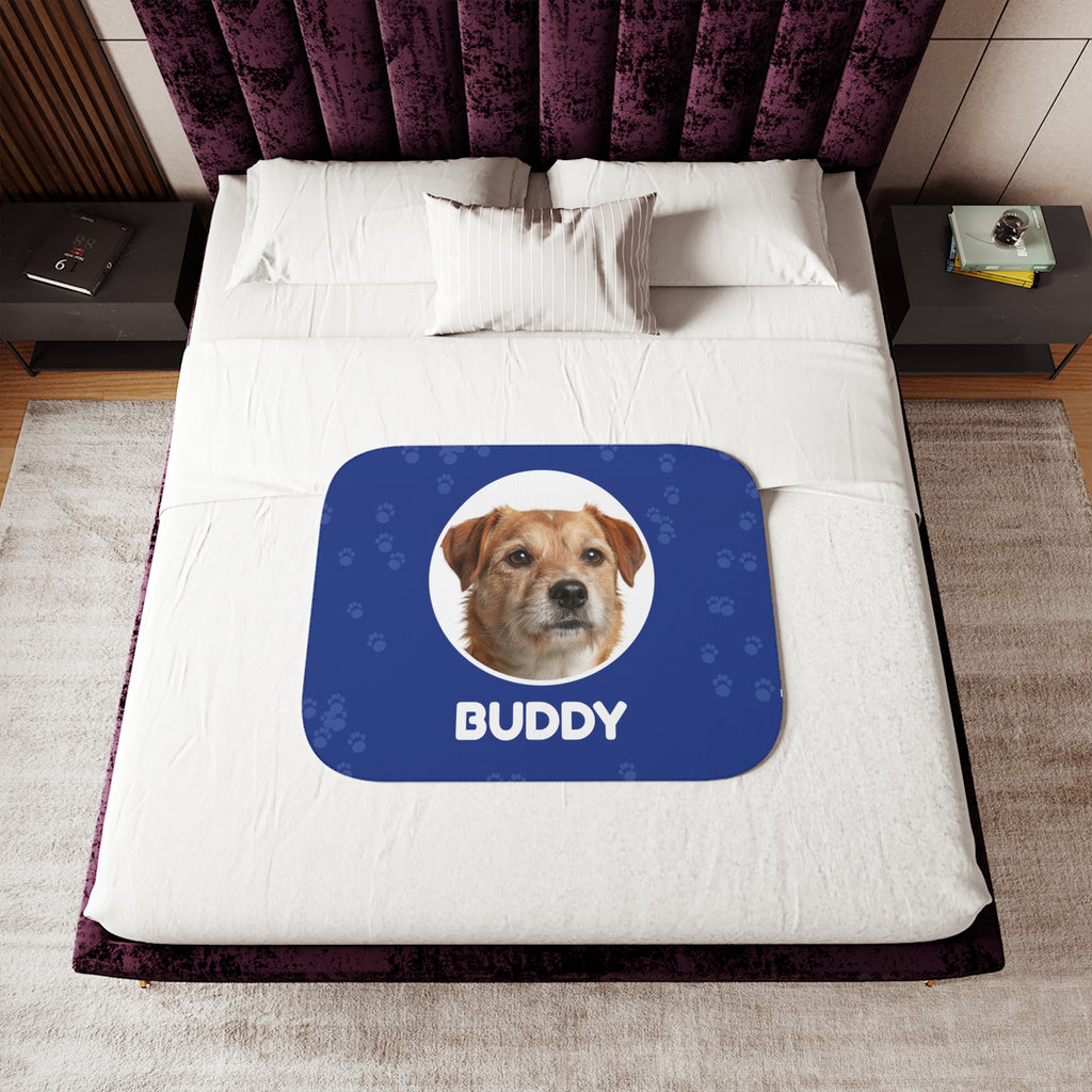 Custom Pet Photo Blanket with Name - Personalized Dog & Cat Sherpa Fleece Throw
